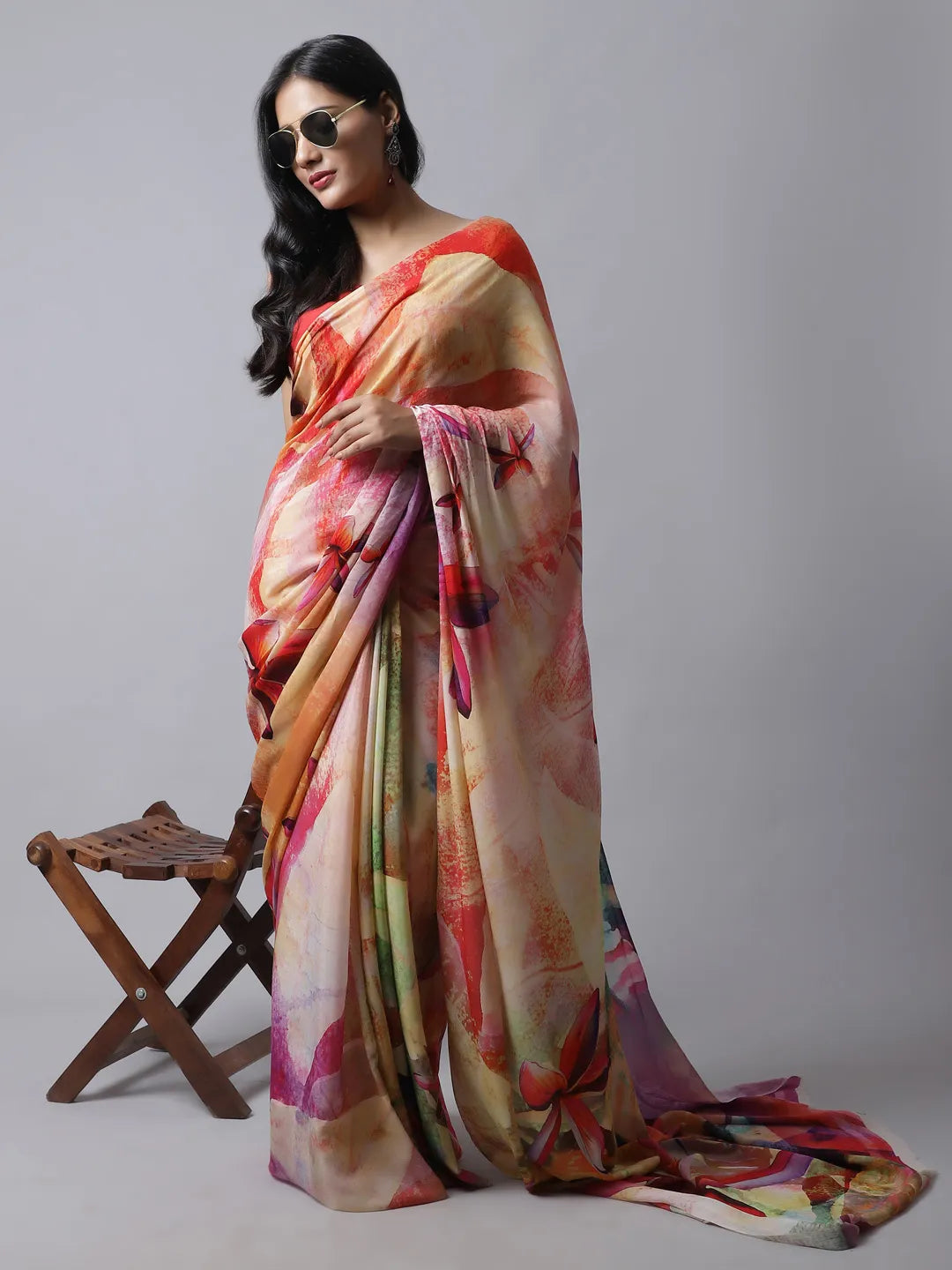 Celosia Crepe Silk Saree with vibrant floral patterns