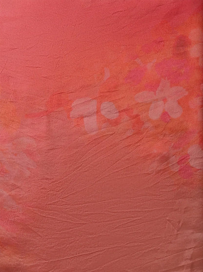 Coral Ruby Silk Chiffon Saree - Soft Pink Tones
