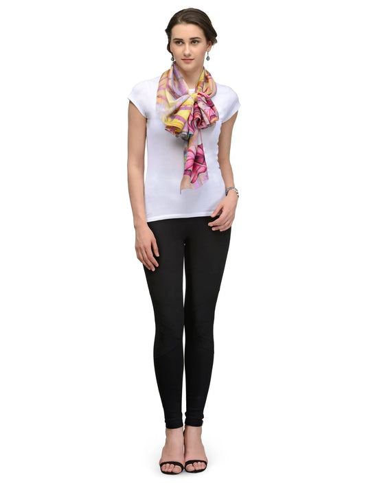 Tropical Wine Silk Satin Stole with Watercolor Bird and Bamboo on Wine Base