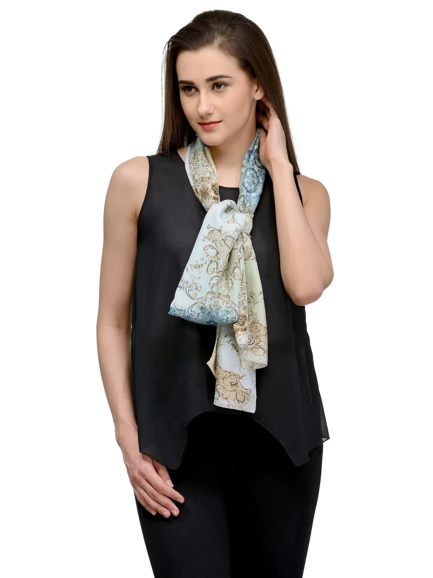 Baroque Ice Silk Satin Stole with Gold Trellis on Blue and Grey Base