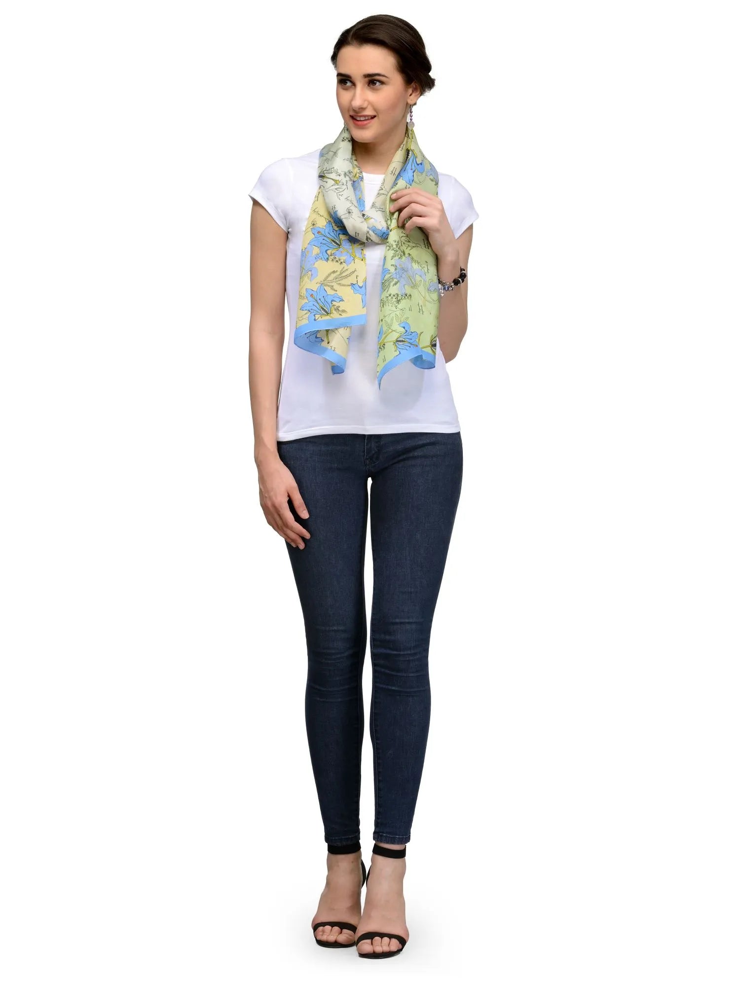 Hibiscus Silk Satin Stole with Lime Green and Yellow Floral