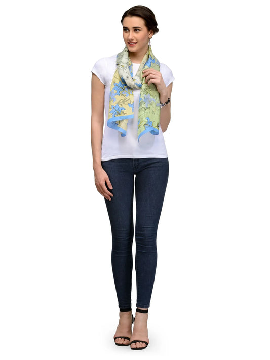 Hibiscus Silk Satin Stole with Lime Green and Yellow Floral