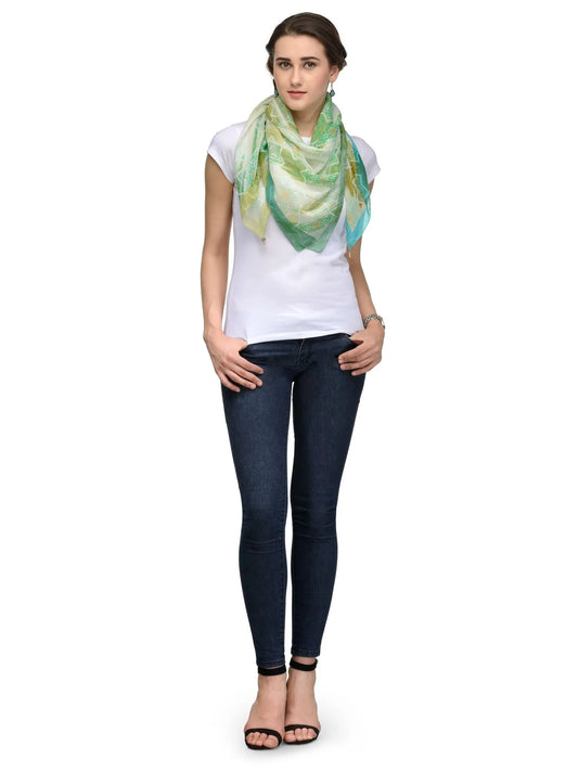 Lime green and pastel yellow abstract scarf