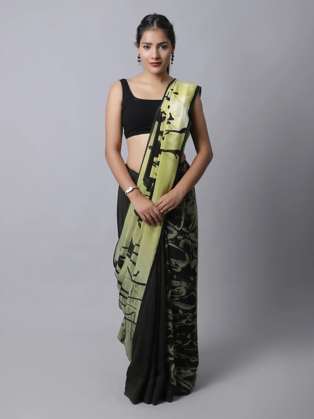 Green Glow Silk Crepe Saree