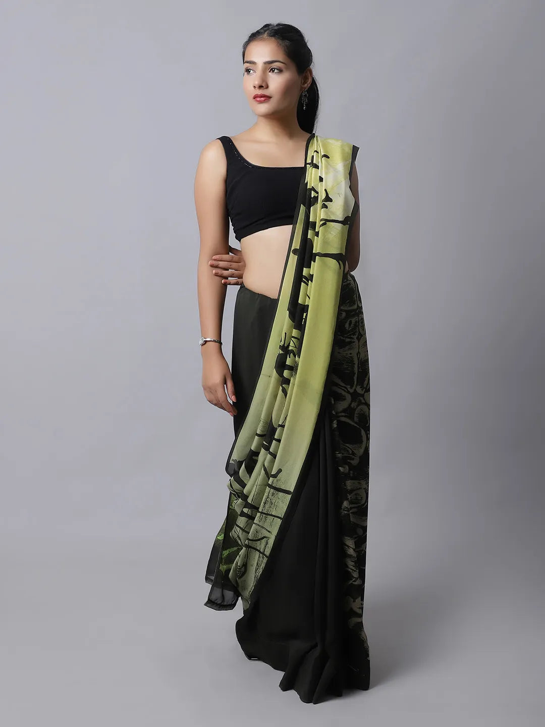 Green Glow Silk Crepe Saree