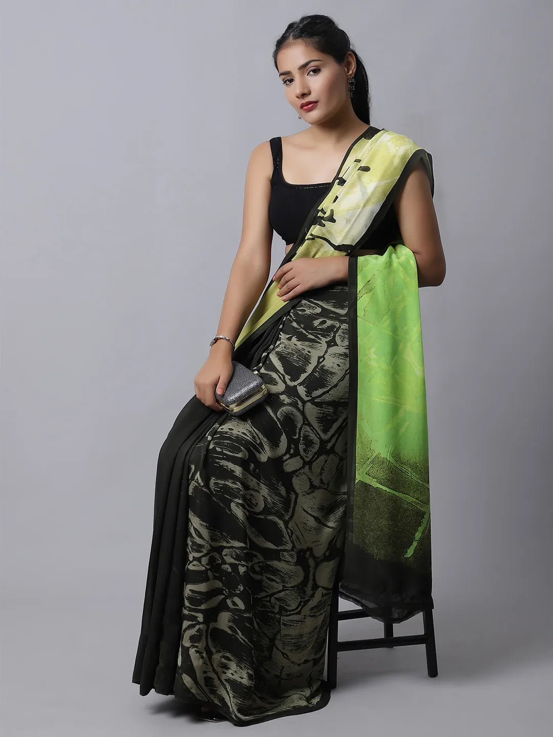 Green Glow Silk Crepe Saree