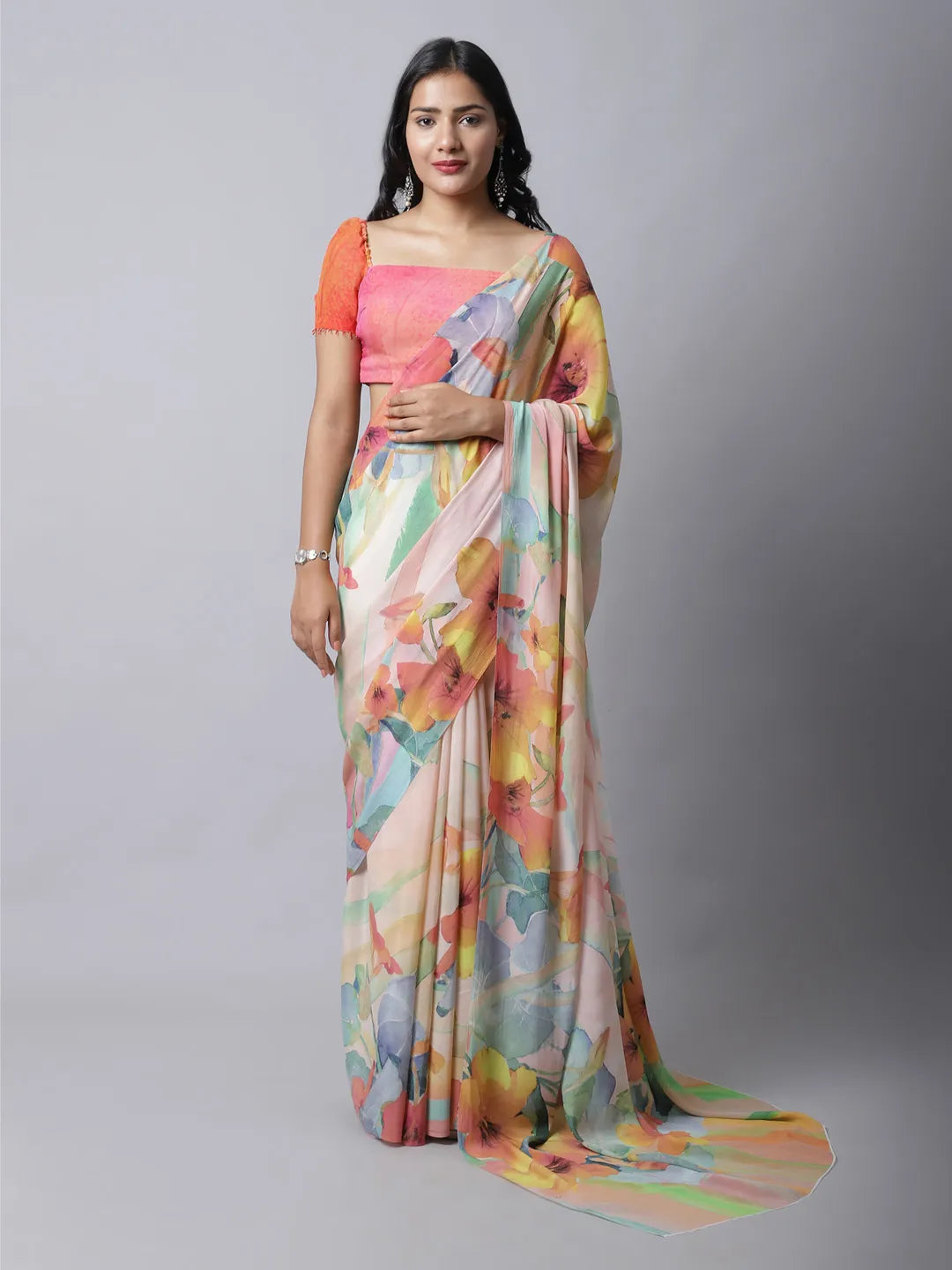 Hana Falls Crepe Silk Saree in misty blue