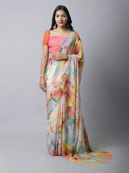 Hana Falls Crepe Silk Saree in misty blue