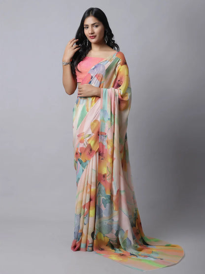 Hana Falls Crepe Silk Saree in misty blue
