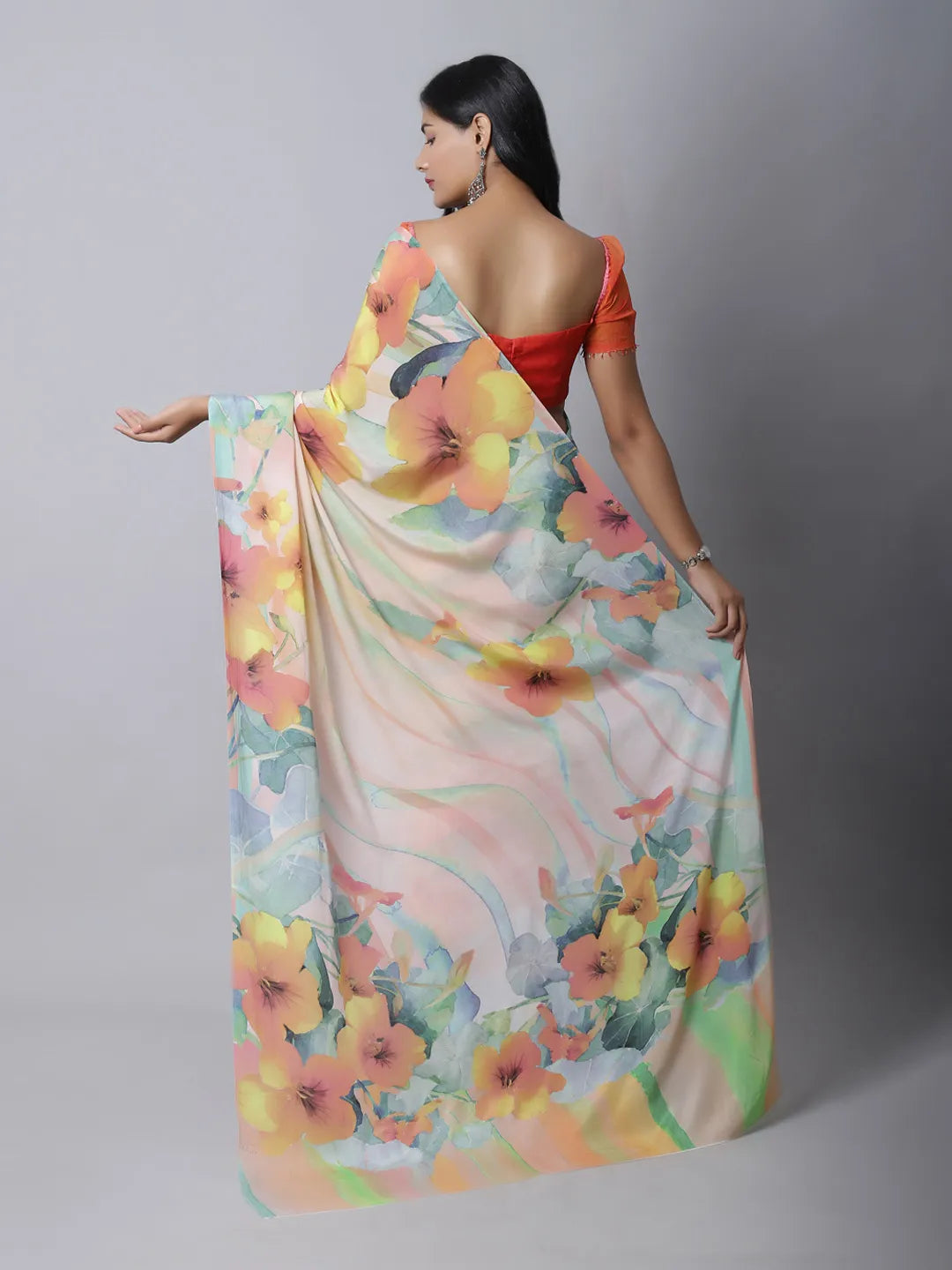 Hana Falls Crepe Silk Saree in misty blue