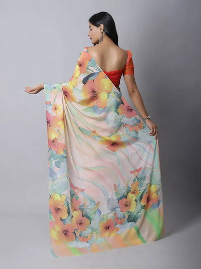 Hana Falls Crepe Silk Saree in misty blue