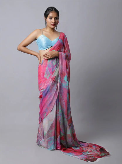Hydra Pink Silk Chiffon Saree - Bold Pink Elegance