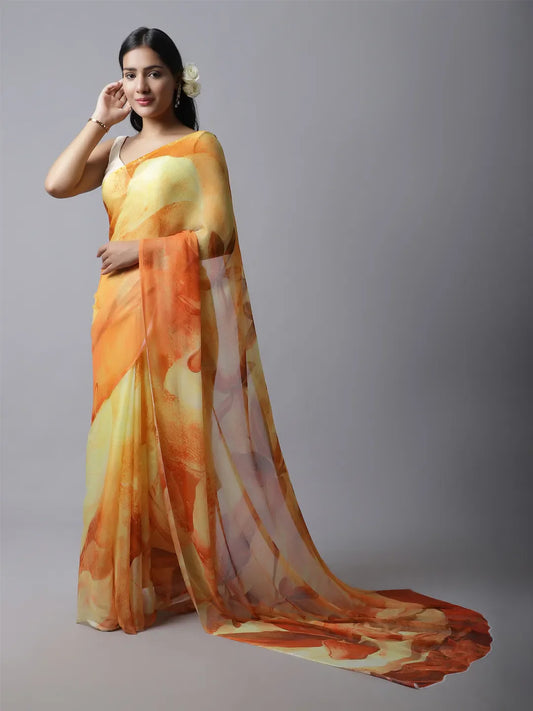Kesar Silk Chiffon Saree - Traditional Yellow Saree