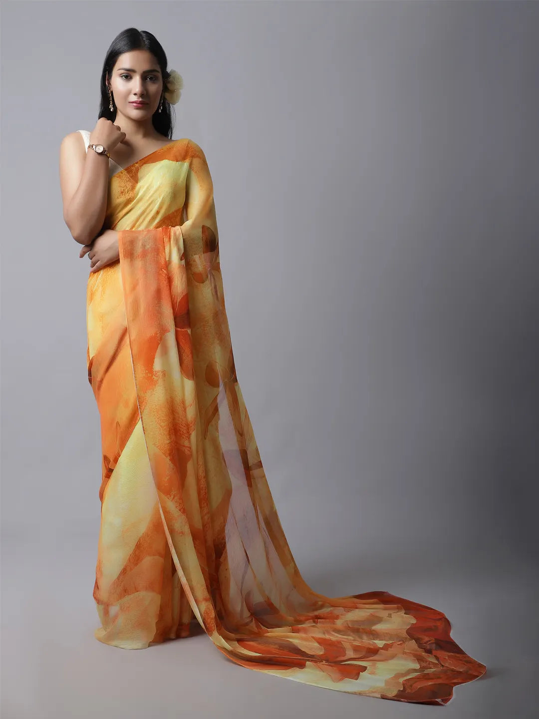 Kesar Silk Chiffon Saree - Traditional Yellow Saree