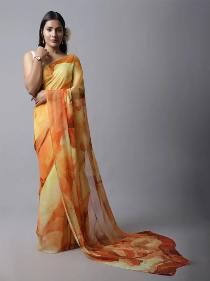 Kesar Silk Chiffon Saree - Traditional Yellow Saree