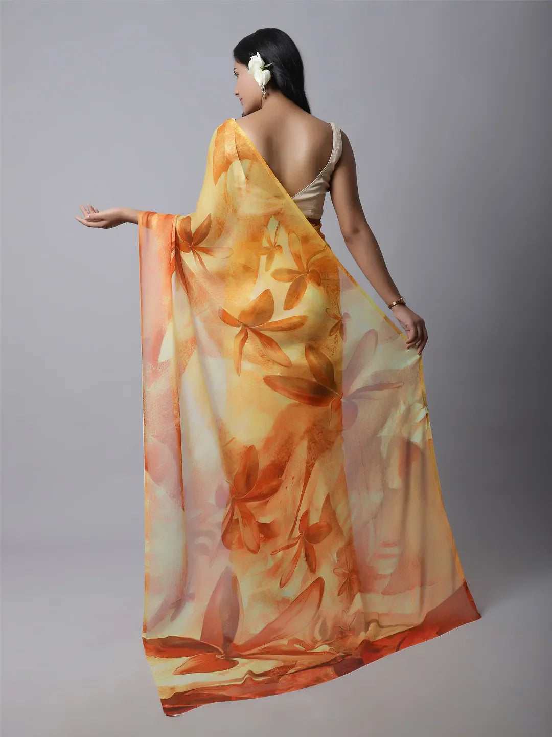 Kesar Silk Chiffon Saree - Traditional Yellow Saree
