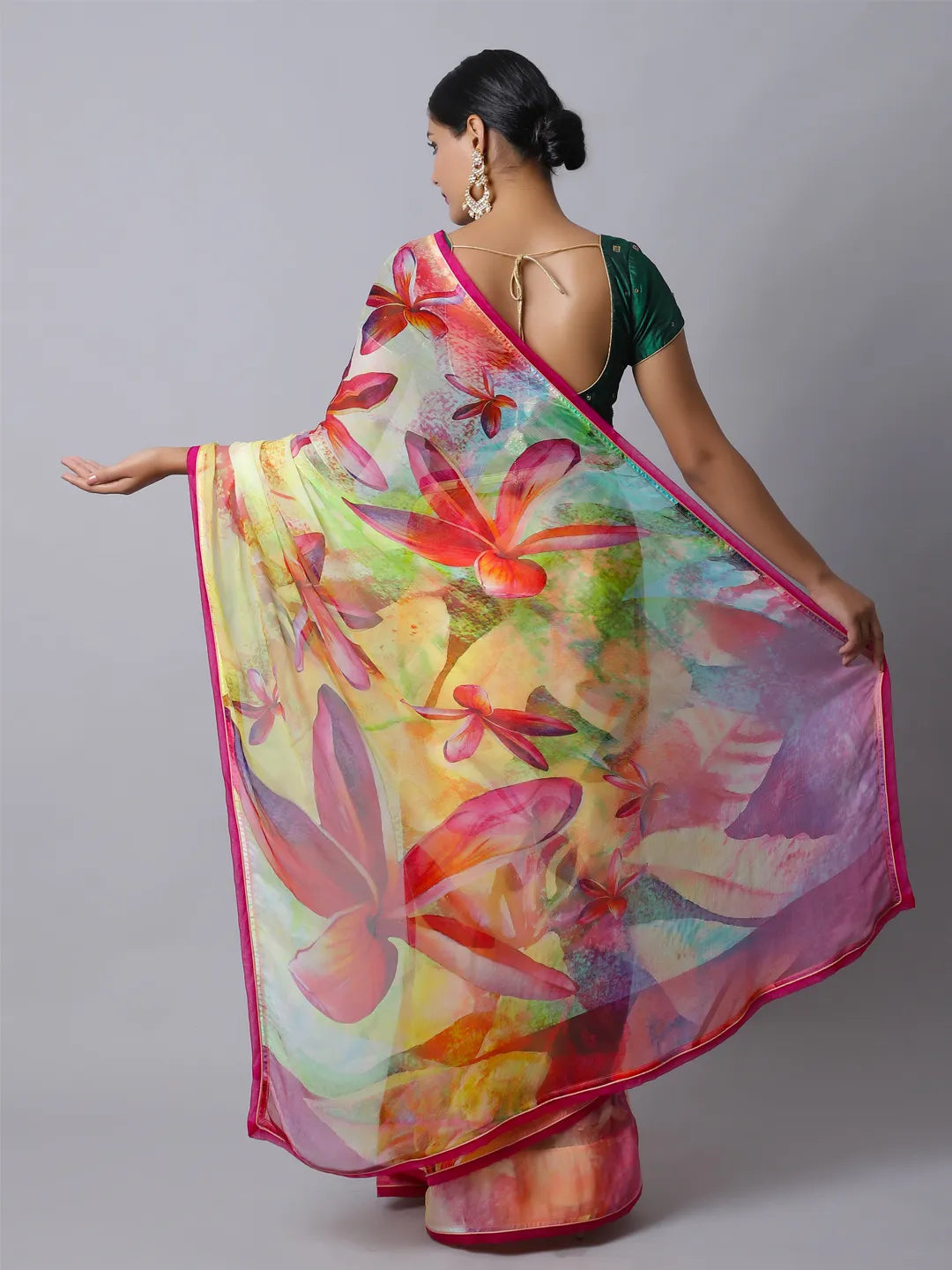 Lantana Silk Chiffon Saree - Multicolor Floral Design