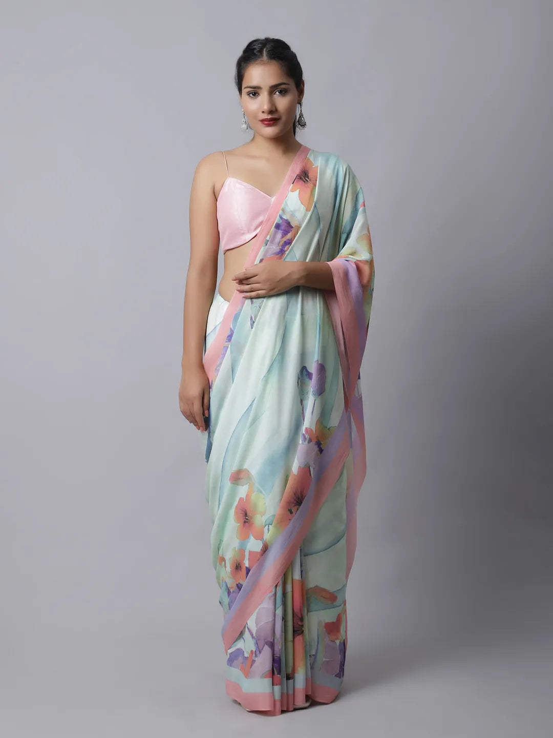 Lavandula Crepe Silk Saree in pastel hues