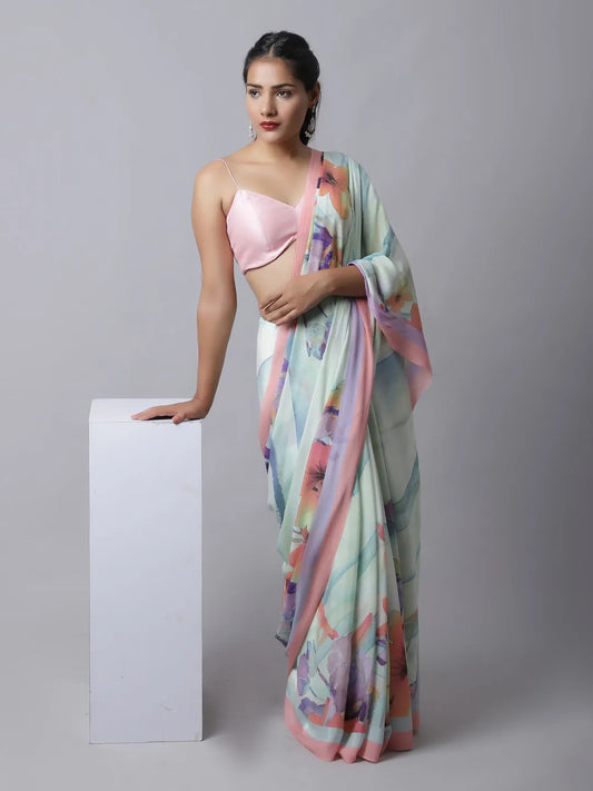 Lavandula Crepe Silk Saree in pastel hues