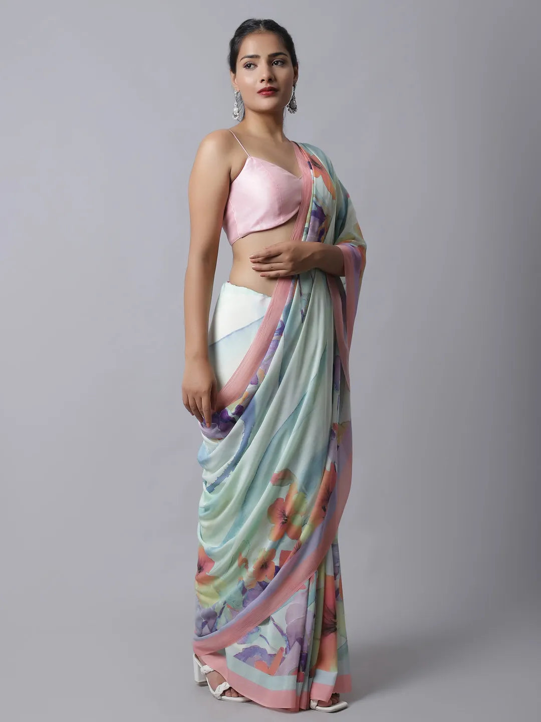 Lavandula Crepe Silk Saree in pastel hues