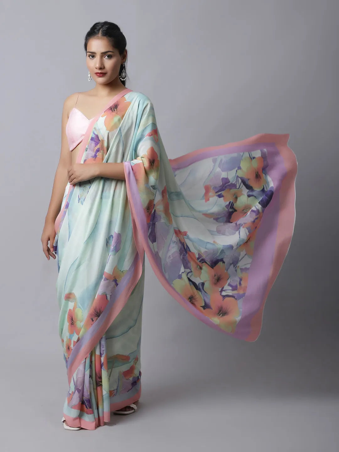Lavandula Crepe Silk Saree in pastel hues