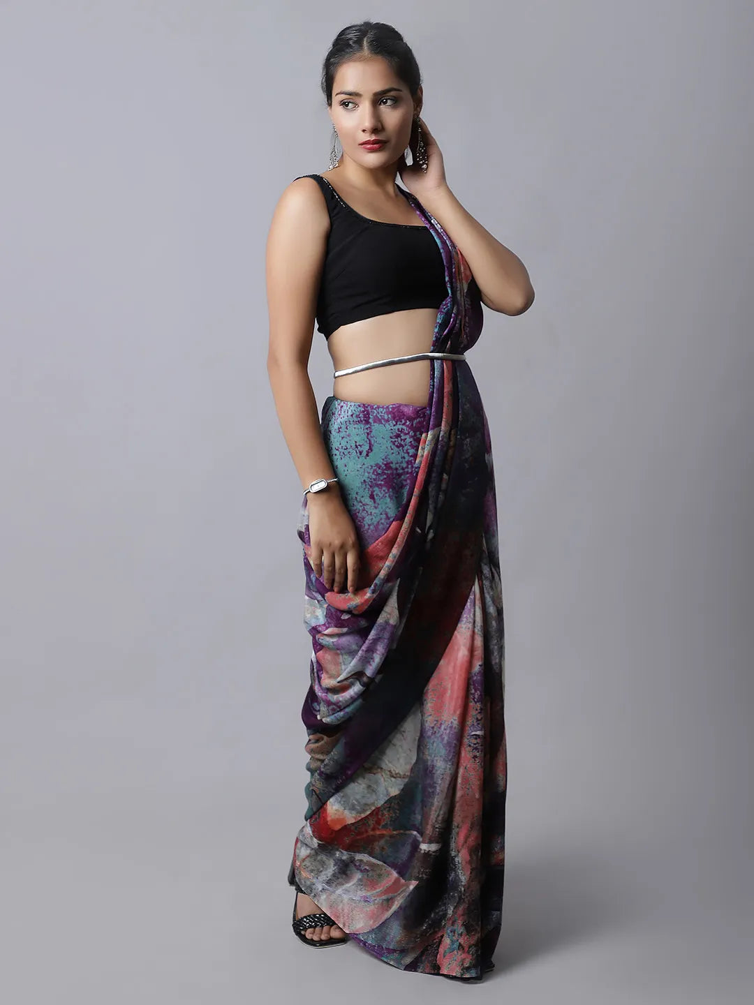 Martina Silk Chiffon Saree in purple hues