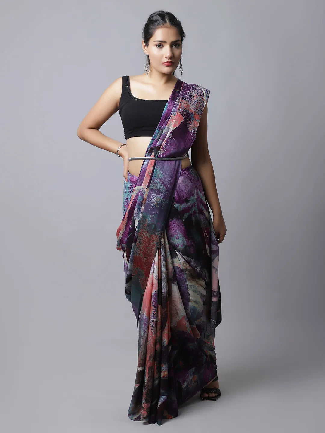 Martina Silk Chiffon Saree in purple hues