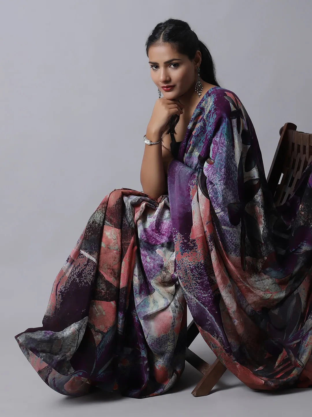 Martina Silk Chiffon Saree in purple hues