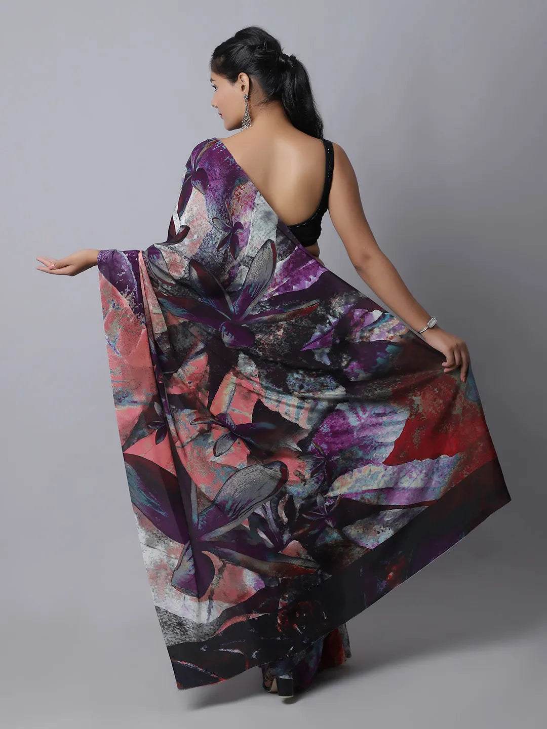 Martina Silk Chiffon Saree in purple hues