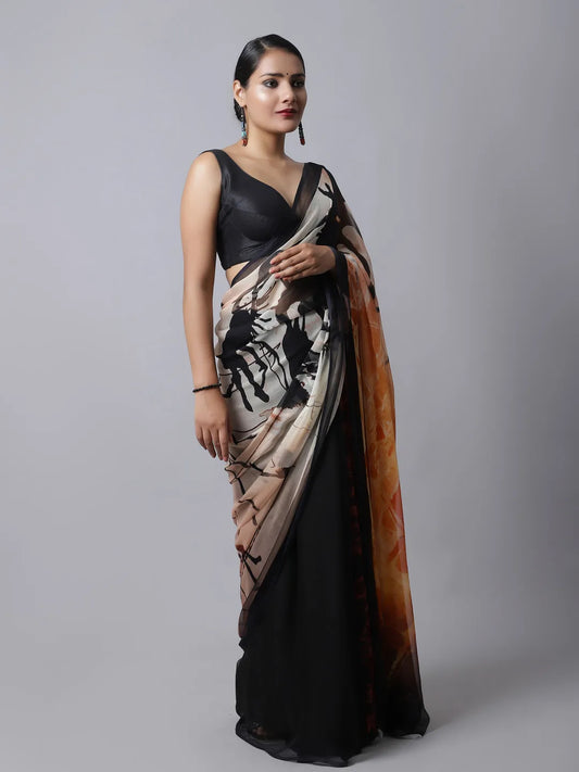 Monarch Silk Chiffon Saree in bold orange