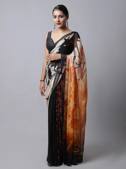 Monarch Silk Chiffon Saree in bold orange