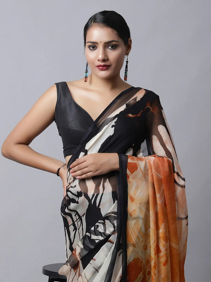 Monarch Silk Chiffon Saree in bold orange