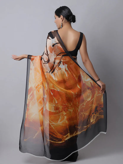 Monarch Silk Chiffon Saree in bold orange
