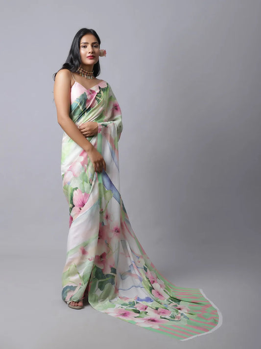 Moonlight Rose Crepe Silk Saree in soft hues