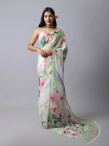 Moonlight Rose Crepe Silk Saree in soft hues