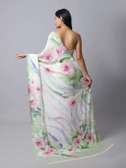 Moonlight Rose Crepe Silk Saree in soft hues