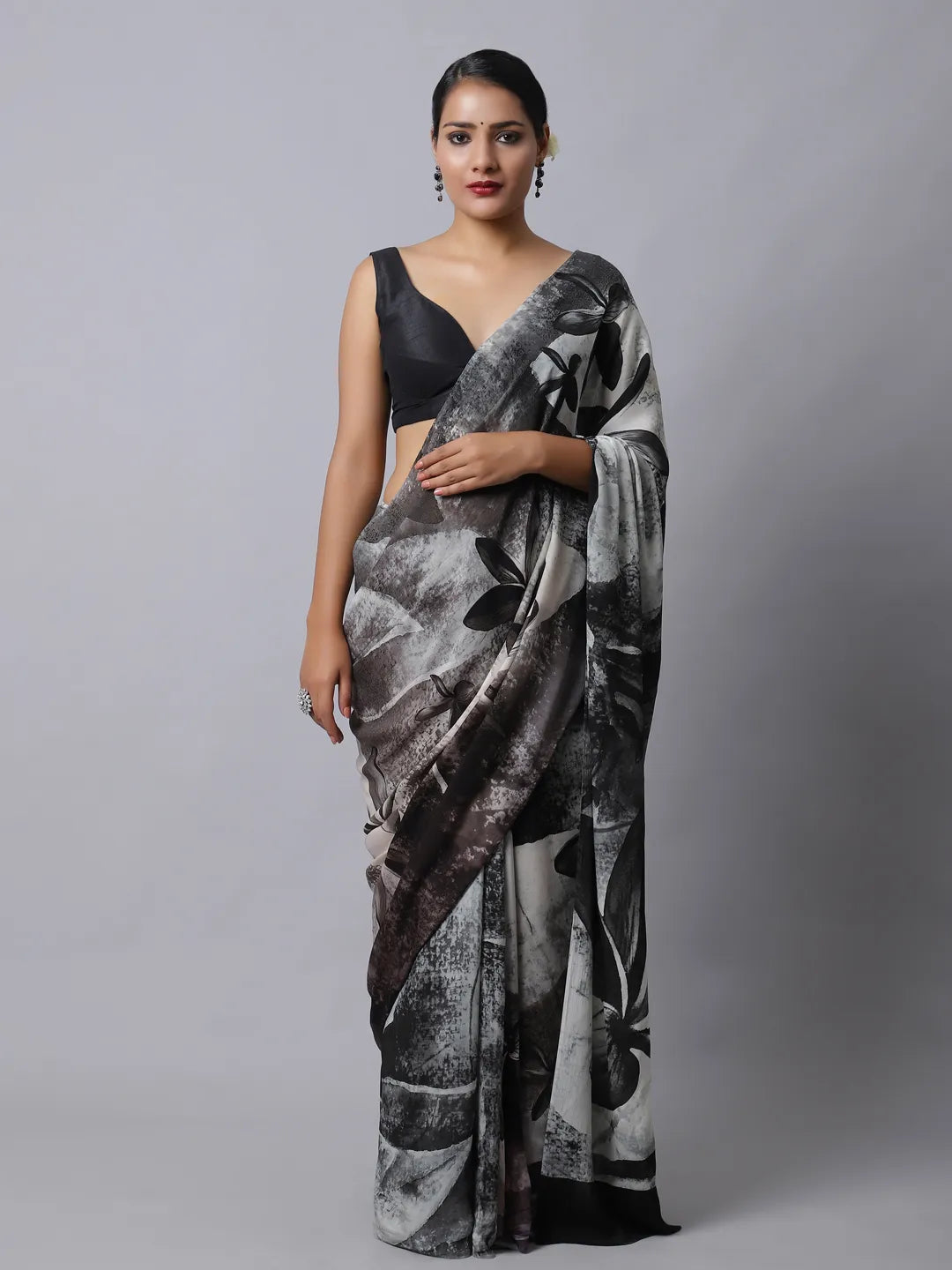 Nero Black Crepe Silk Saree - Bold Black Statement