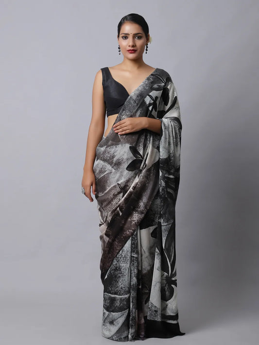 Nero Black Crepe Silk Saree - Bold Black Statement