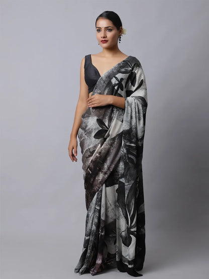 Nero Black Crepe Silk Saree - Bold Black Statement