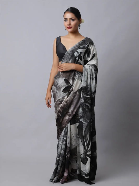 Nero Black Crepe Silk Saree - Bold Black Statement