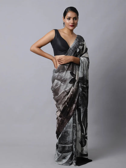Nero Black Crepe Silk Saree - Bold Black Statement