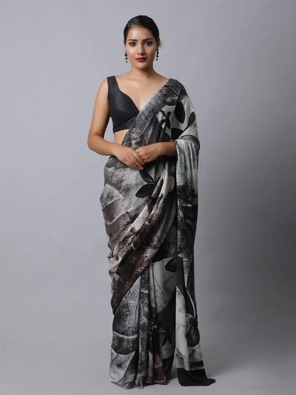 Nero Black Crepe Silk Saree - Bold Black Statement