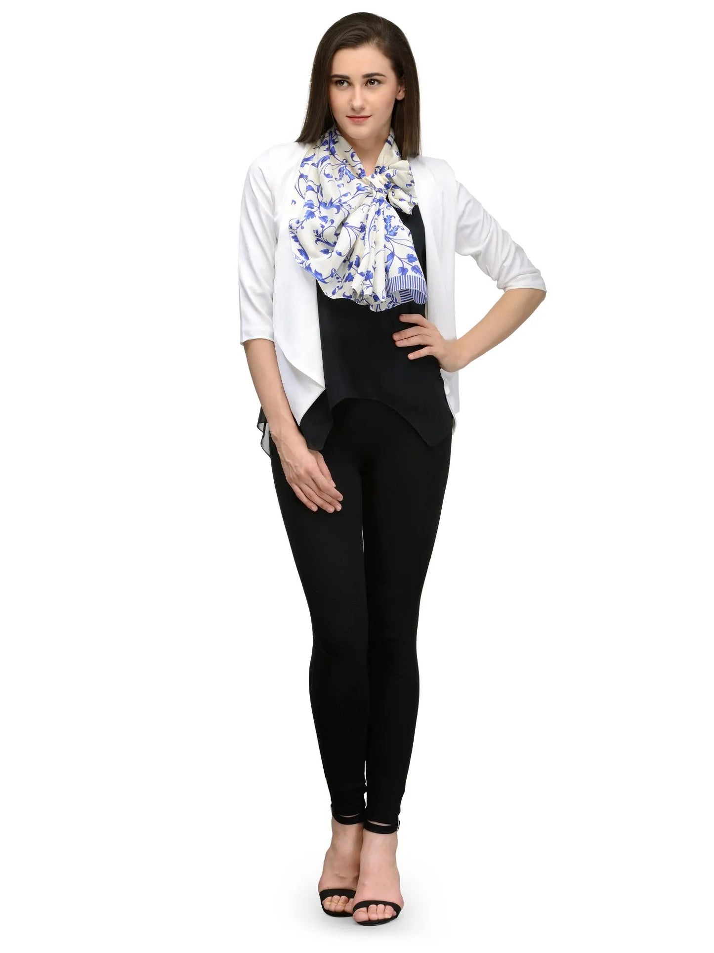 Blue Toile Silk Satin Stole with English Monochrome Toile-Style Floral Design