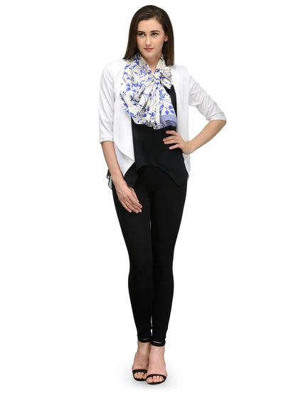Blue Toile Silk Satin Stole with English Monochrome Toile-Style Floral Design