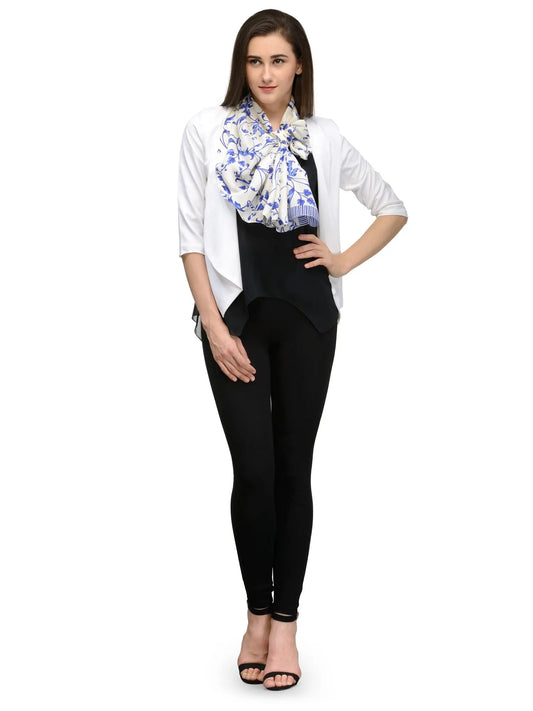 Blue Toile Silk Satin Stole with English Monochrome Toile-Style Floral Design
