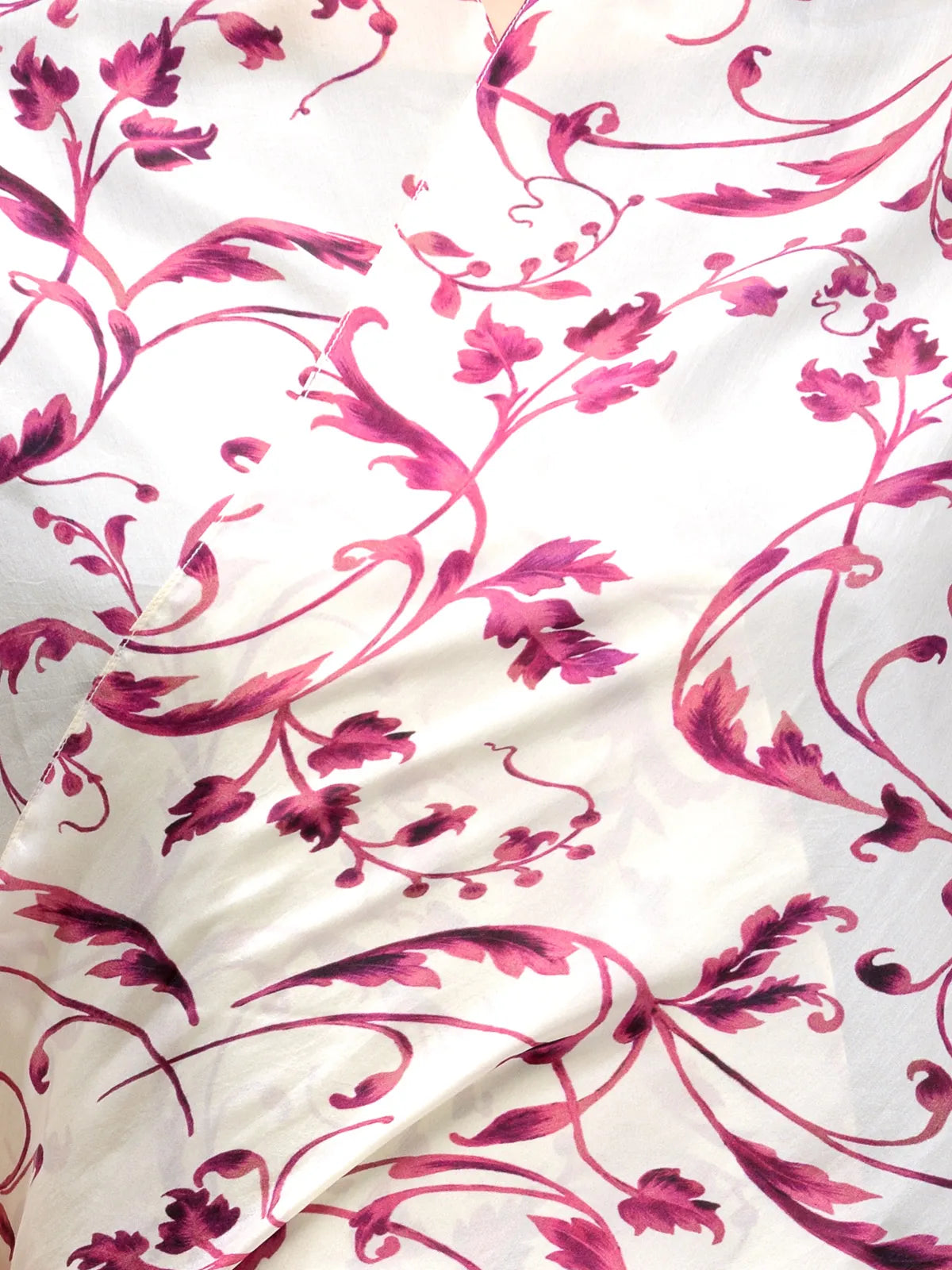 Wine Toile Silk Satin Stole with Toile Floral in Wine on Cream