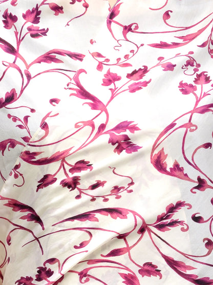 Wine Toile Silk Satin Stole with Toile Floral in Wine on Cream