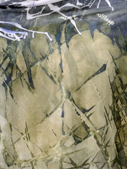 Olive Drift Silk Chiffon Stole | Green and Black Ink Flow Texture Scarf  