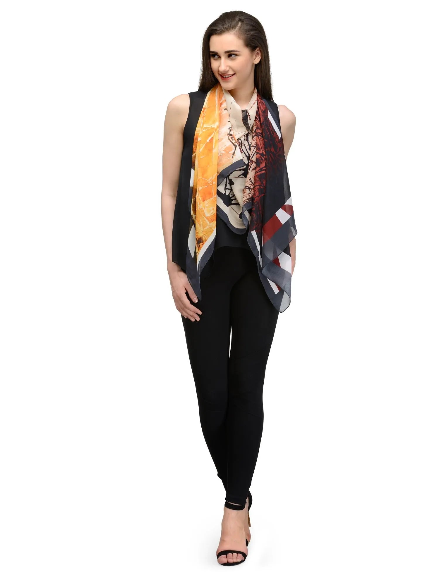 Molten Glow Amber and Charcoal Silk Chiffon Stole | Textured Designer Scarf  