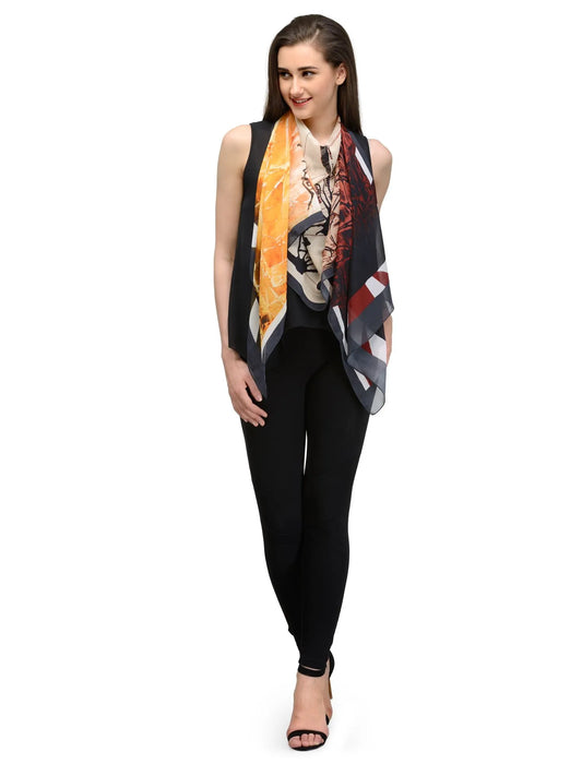 Molten Glow Amber and Charcoal Silk Chiffon Stole | Textured Designer Scarf  